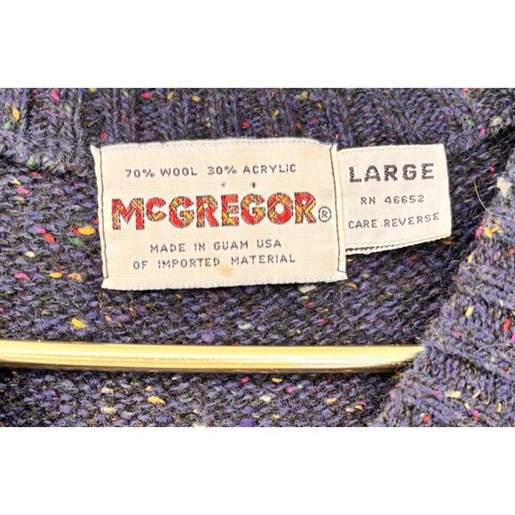 Vintage McGregor Wool Blend V Neck Knit Sweater Vest Blue Sz Large 80's - Picture 3 of 3